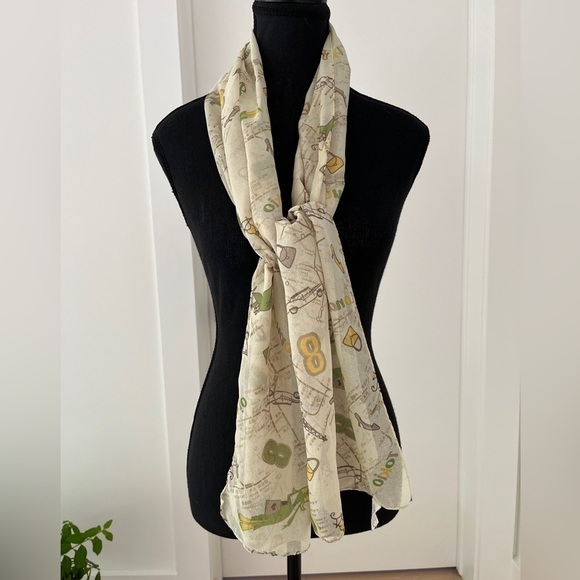 SCARF Sheer Charming Made Italy World Cities Whimsical Pattern Lightweight - Picture 4 of 12
